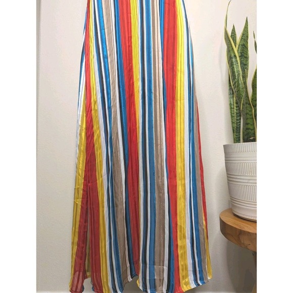 70's Style Striped Satin Maxi Dress Flowy Womens Festival A7 - Picture 7 of 15